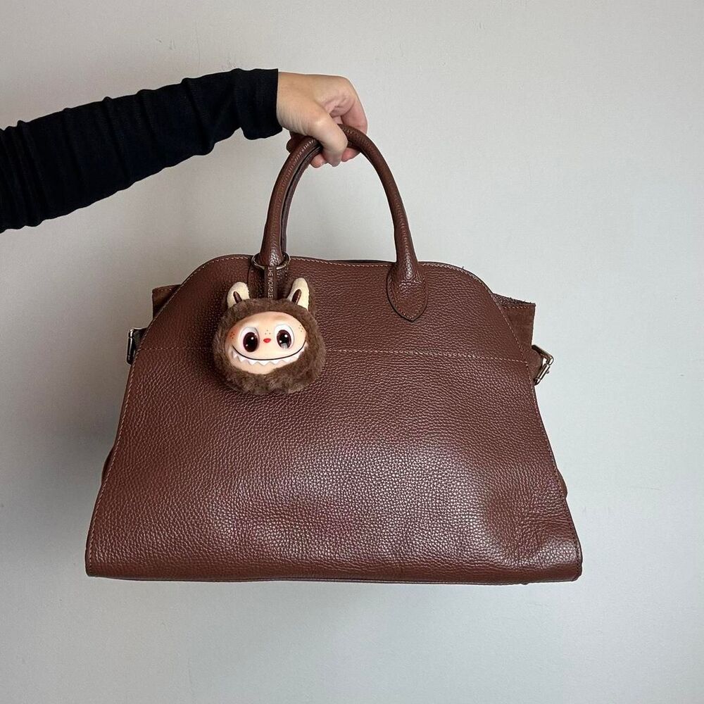 Structured Brown Pebbled Leather Satchel Handbag